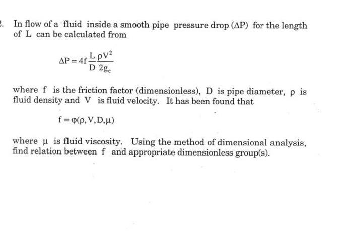 Solved e. In flow of a fluid inside a smooth pipe pressure | Chegg.com
