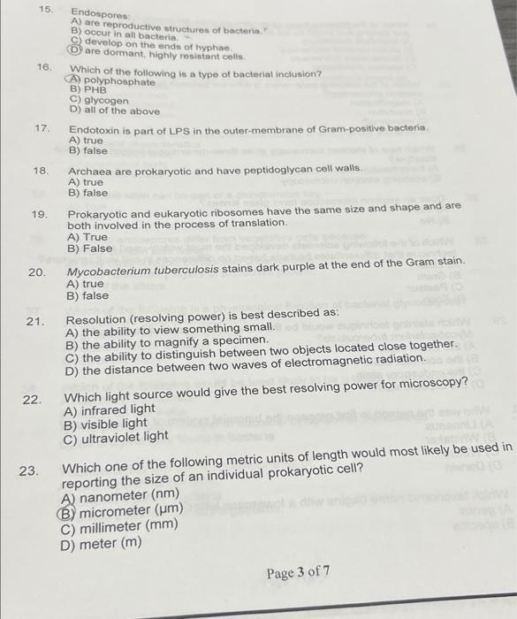 Solved 15 Endospores A) are reproductive structures of | Chegg.com