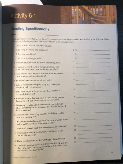 Activity 61 Reading Specifications Name 5 6. Use the