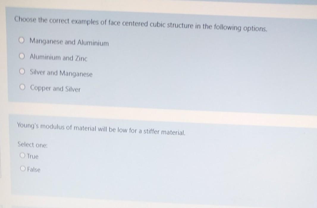 Solved Choose the correct examples of face centered cubic | Chegg.com
