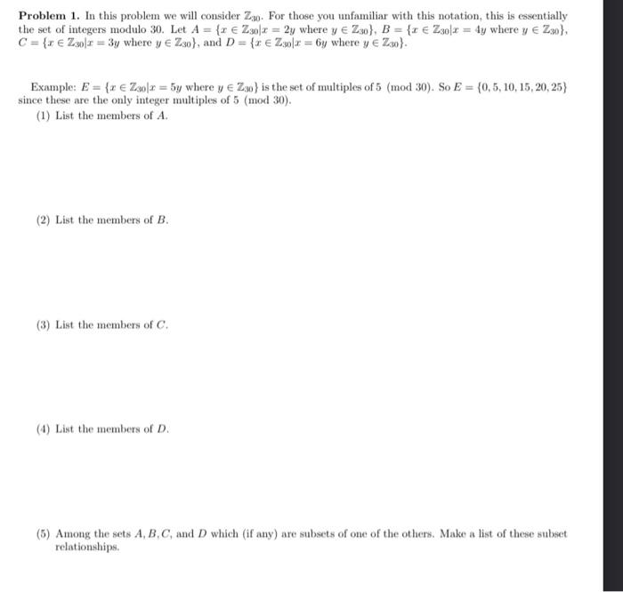 Solved Problem 1. In this problem we will consider Z30. For | Chegg.com