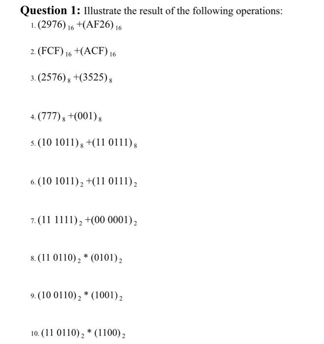 Solved Question 1: Illustrate the result of the following | Chegg.com