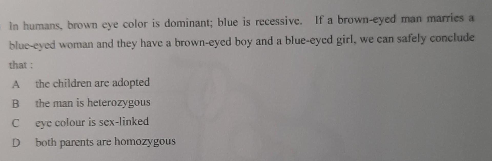 Solved In Humans, Brown Eye Color Is Dominant; Blue Is | Chegg.com