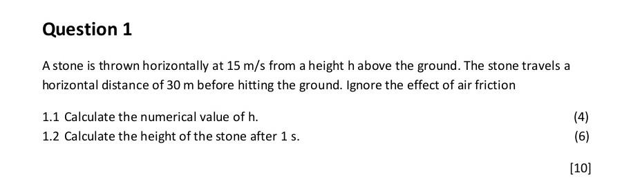 Solved A stone is thrown horizontally at 15 m/s from a | Chegg.com