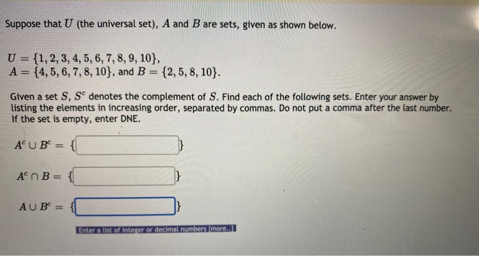 Solved Suppose That U The Universal Set A And B Are Se Chegg Com