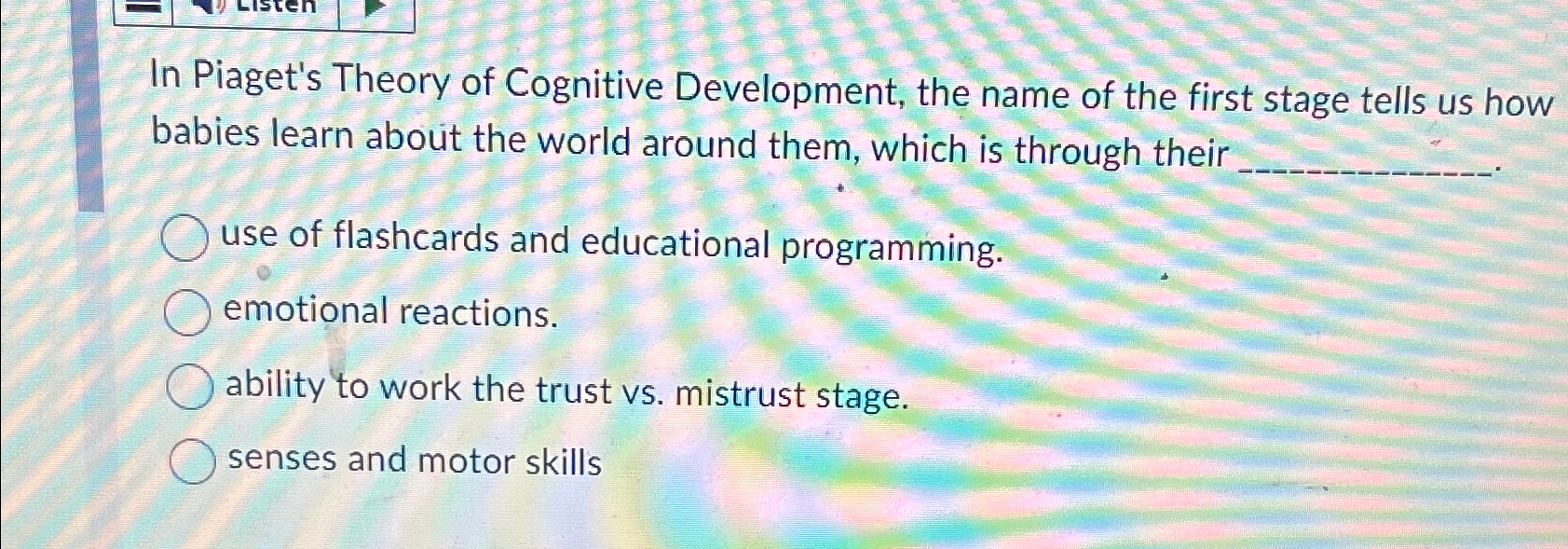 Solved In Piaget s Theory of Cognitive Development the name