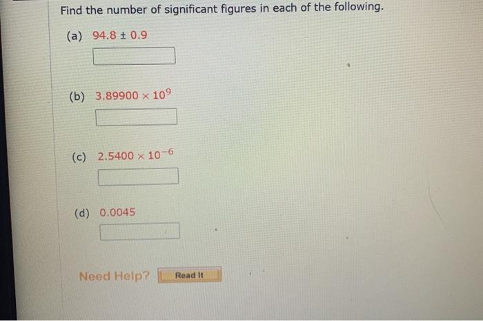 Solved Find the number of significant figures in each of the | Chegg.com