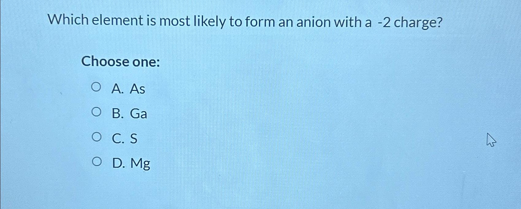 Solved Which element is most likely to form an anion with a