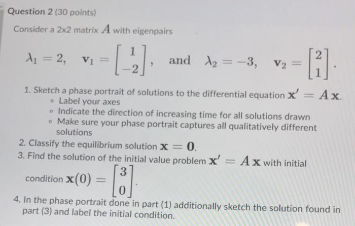 Solved Question 2 (30 points) Consider a 2x2 matrix A with | Chegg.com