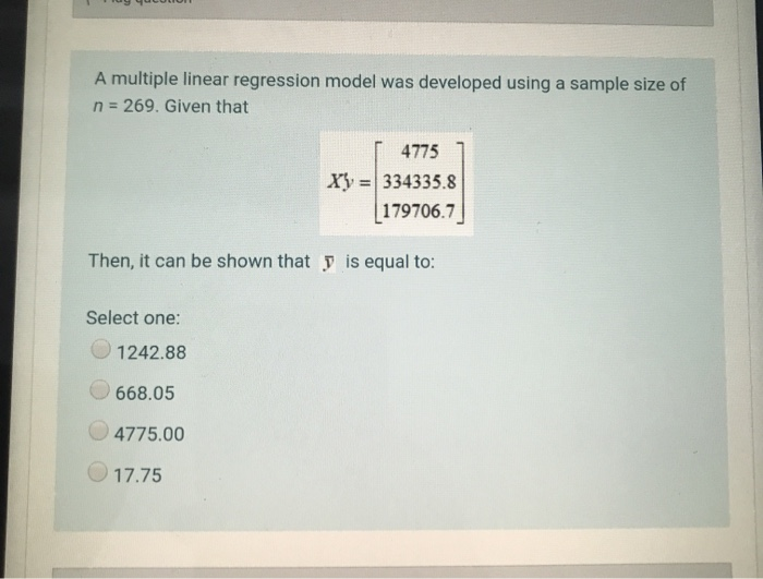 Solved A multiple linear regression model was developed | Chegg.com