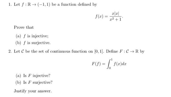 Solved 1 Let F R→ −1 1 Be A Function Defined By