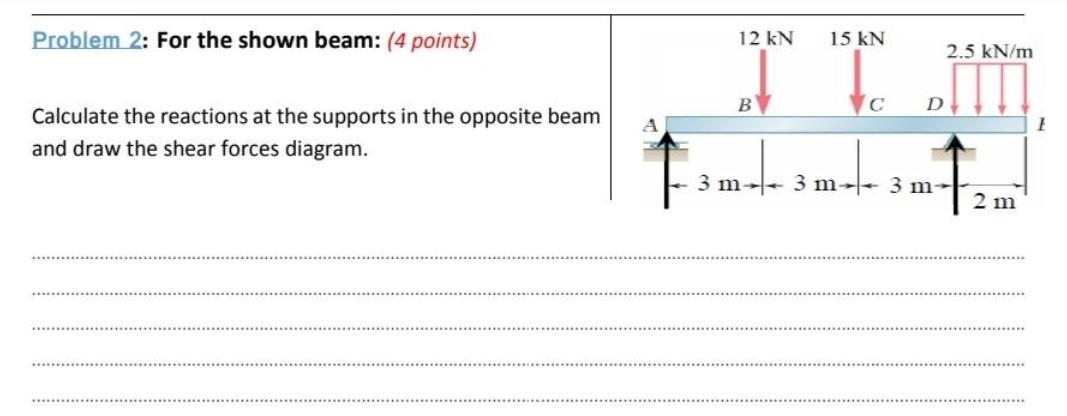 Solved Problem 2: For the shown beam: (4 points) Calculate | Chegg.com