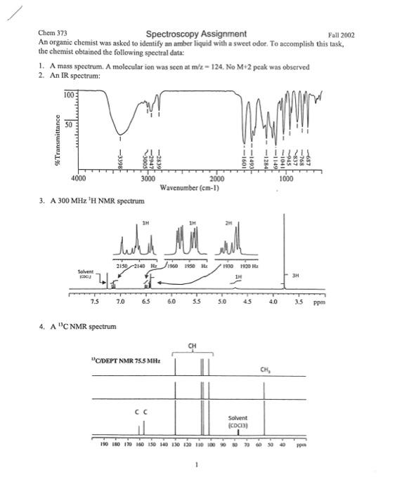 Solved Chem 373 Spectroscopy Assignment Fall 2002 An organic | Chegg.com