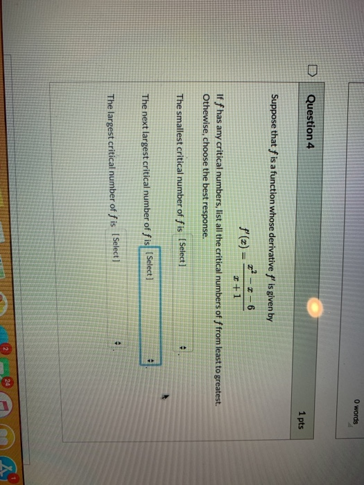 Solved O words Question 4 1 pts Suppose that f is a function | Chegg.com