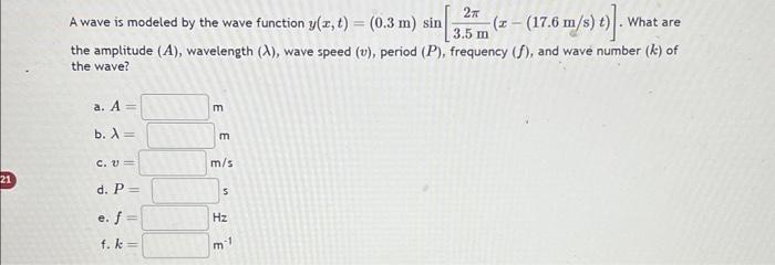 Solved A wave is modeled by the wave function y(x,t)=(0.3 | Chegg.com
