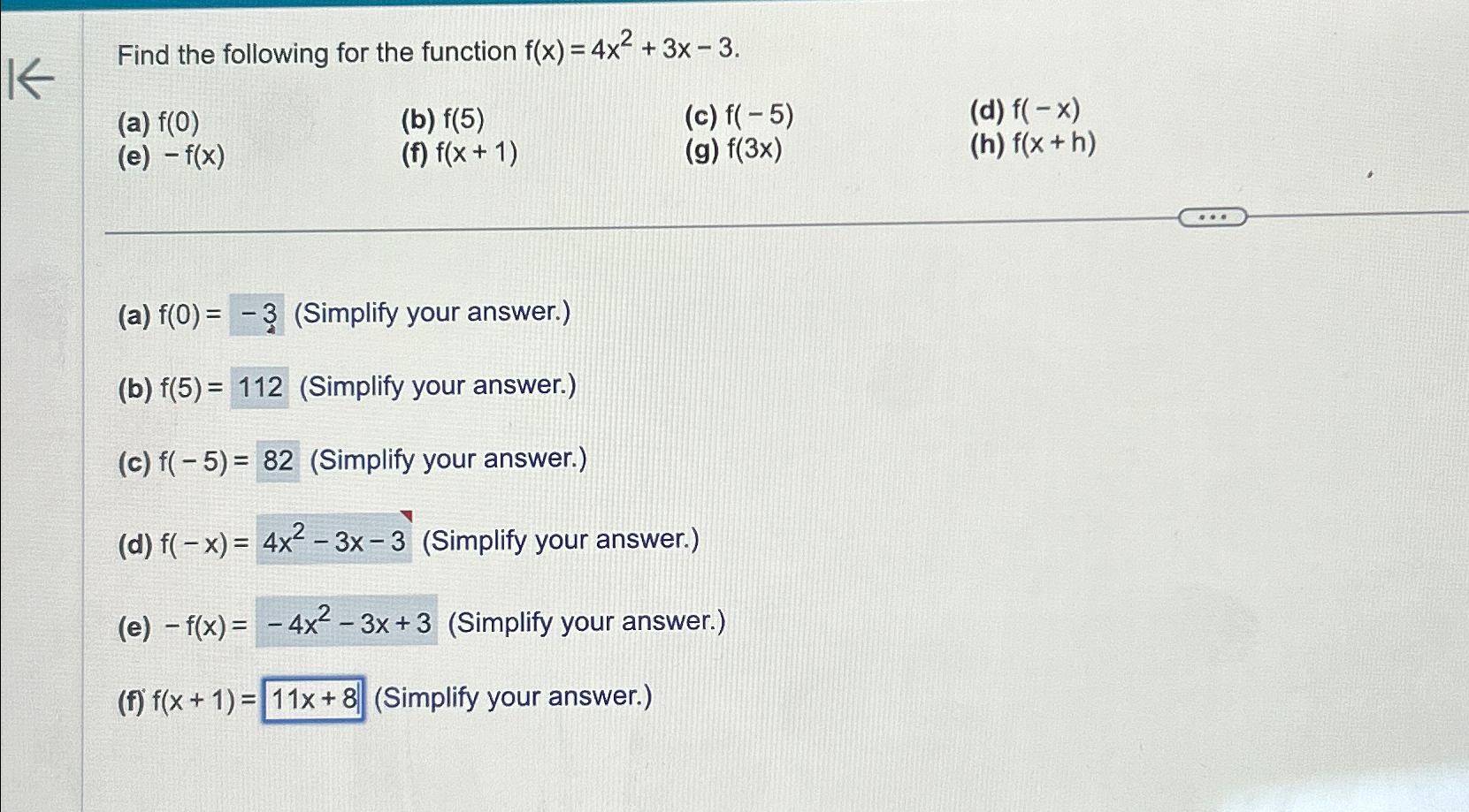 Solved Find the following for the function | Chegg.com