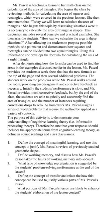 Solved Ms. Pascal is teaching a lesson to her math class on | Chegg.com