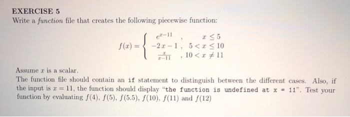 Solved EXERCISE 5 Write a function file that creates the | Chegg.com
