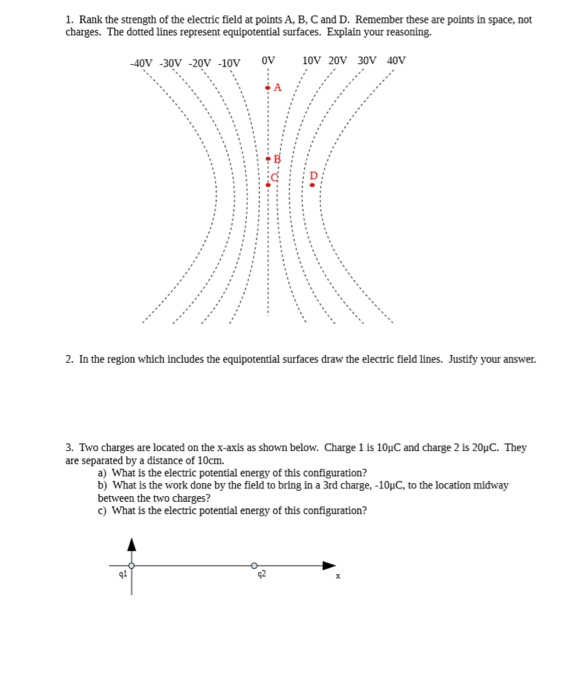 Solved 1. Rank the strength of the electric field at points | Chegg.com