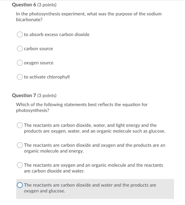 why use sodium bicarbonate in photosynthesis experiment