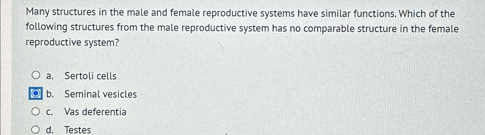 Solved Many Structures In The Male And Female Reproductive | Chegg.com