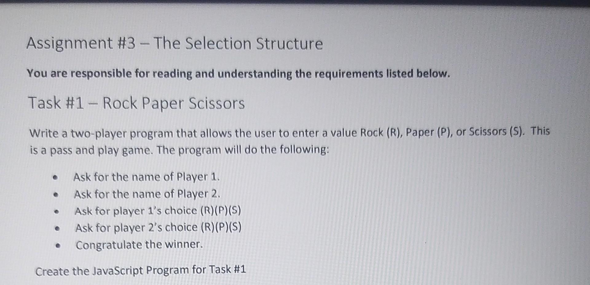 Solved Assignment #3 - The Selection Structure You are | Chegg.com