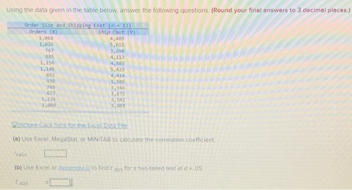 Solved Using the data given in the table below, answer the | Chegg.com