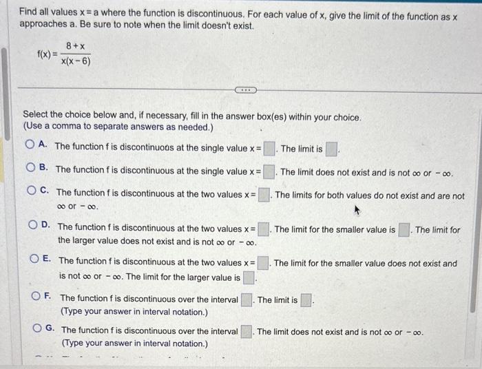 Solved Find all values x= a where the function is | Chegg.com