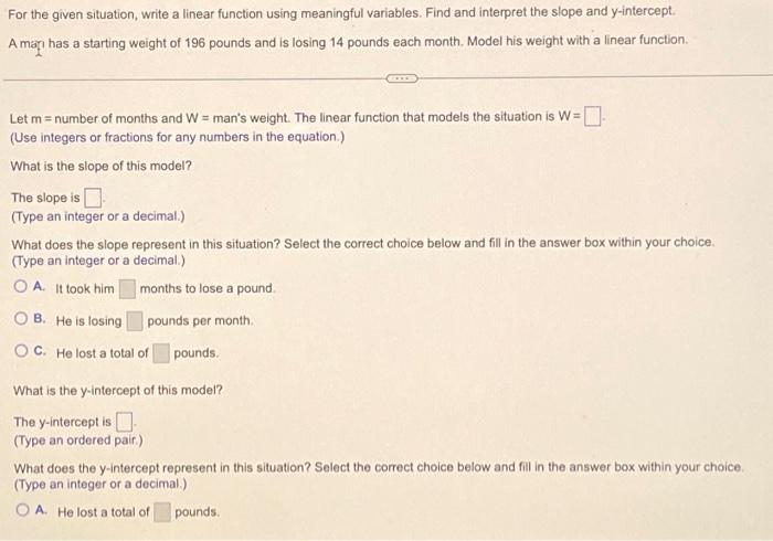 Solved For the given situation, write a linear function | Chegg.com