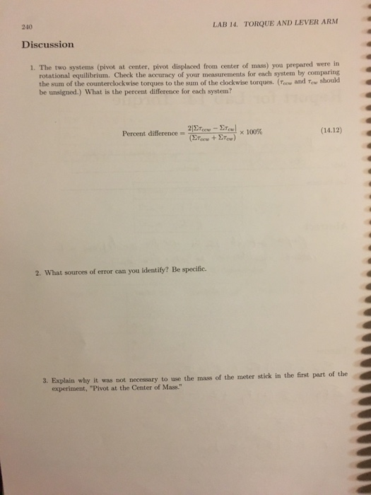 Solved Table 14.1 Preliminary Data Mass of meter stick