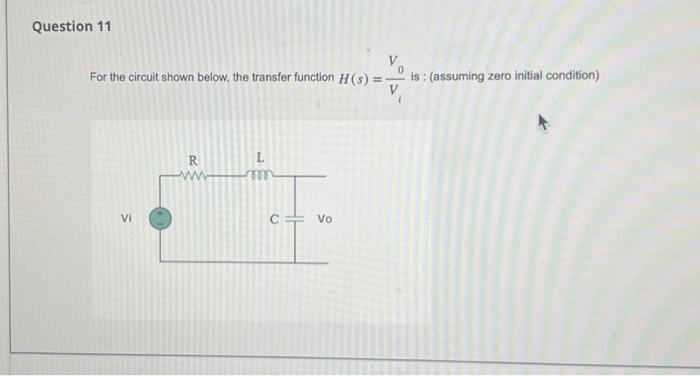 Solved For the circuit shown below, the transfer function | Chegg.com