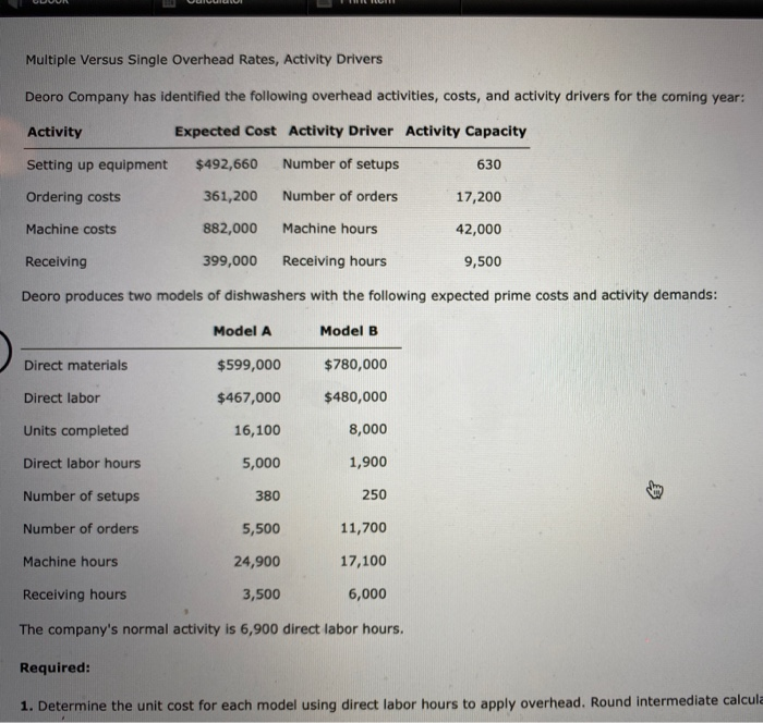 Solved Multiple Versus Single Overhead Rates, Activity