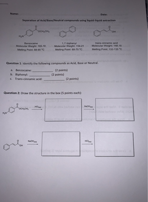 Solved Name: Date: Separation of Acid/Base/Neutral compounds | Chegg.com