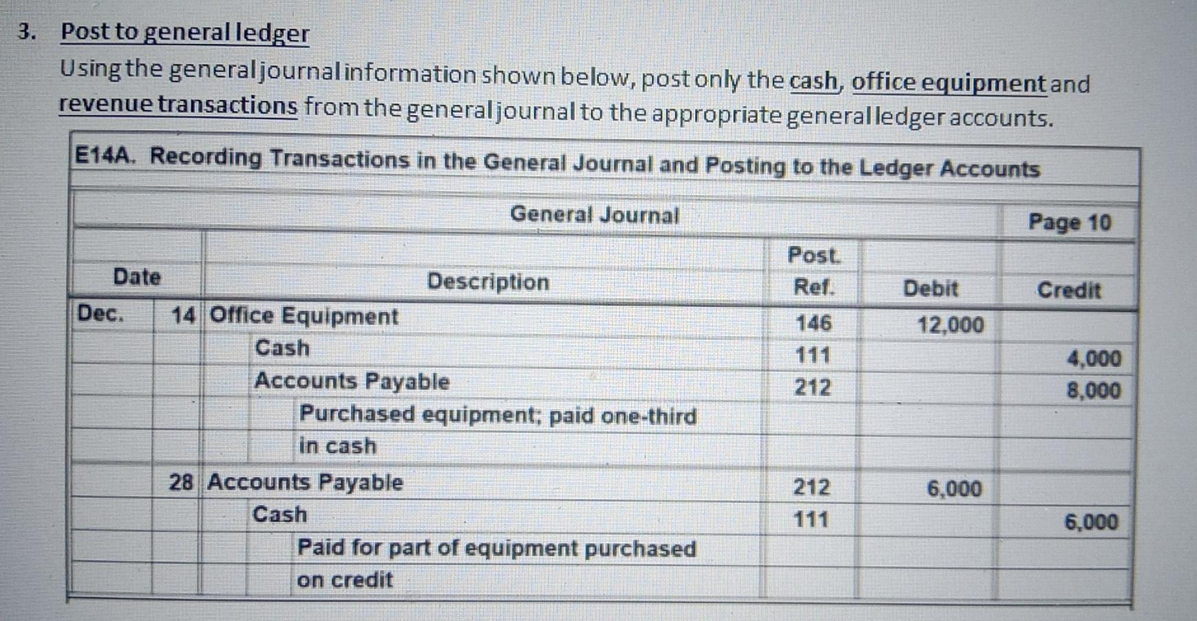 Solved 3. Post to general ledger Using the generaljournal | Chegg.com