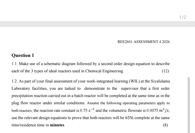 Pfr First Order Solved 1/2REE2601 ASSESSMENT 42026Question 11.1. Make use | Chegg.com