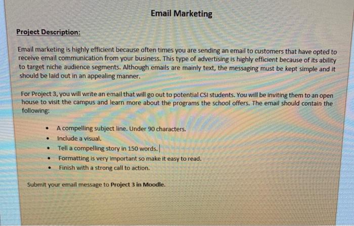 Solved roject Description: Email marketing is highly | Chegg.com