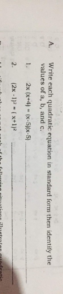 Solved A. Write each quadratic equation in standard form | Chegg.com