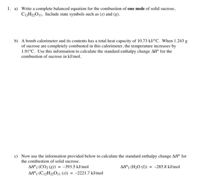 Solved a) Write a complete balanced equation for the | Chegg.com