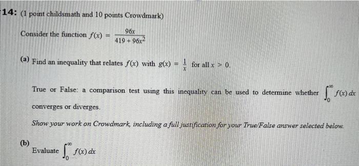 Solved 14: (1 point childsmath and 10 points Crowdmark) | Chegg.com