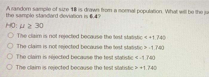 Solved A random sample of size 18 is drawn from a normal | Chegg.com