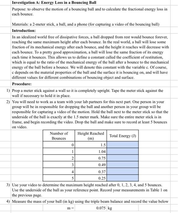 Solved Investigation A: Energy Loss in a Bouncing Ball | Chegg.com