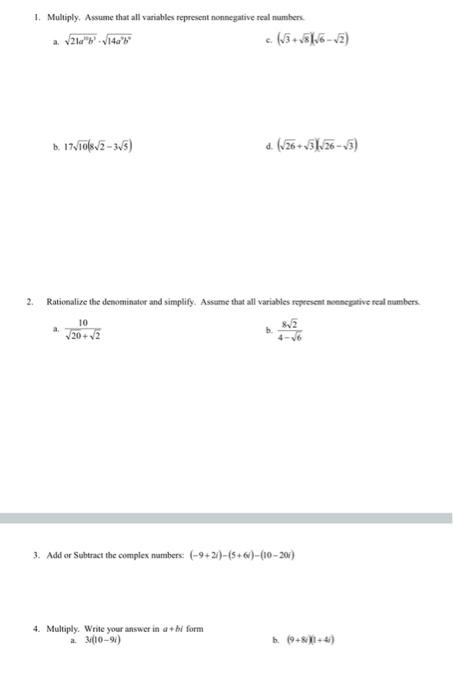 Solved 1. Multiply. Assume that all variables represent | Chegg.com