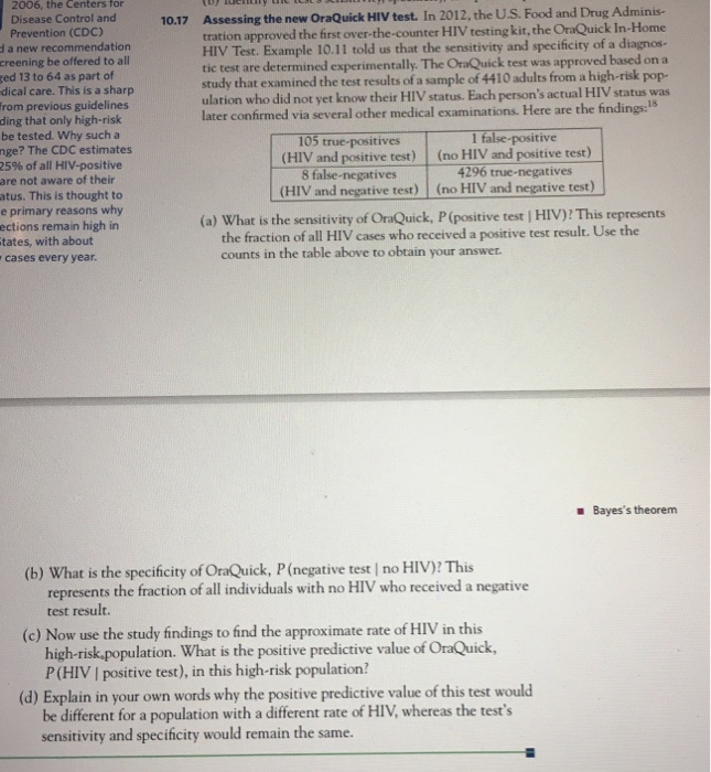 Solved 10.17 Assessing the new OraQuick HIV test. In 2012, | Chegg.com