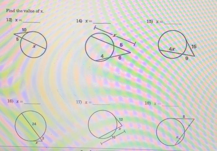 Solved Find the value of . 13) X= 14) x= 15) = 10 5 4x 15 9 | Chegg.com