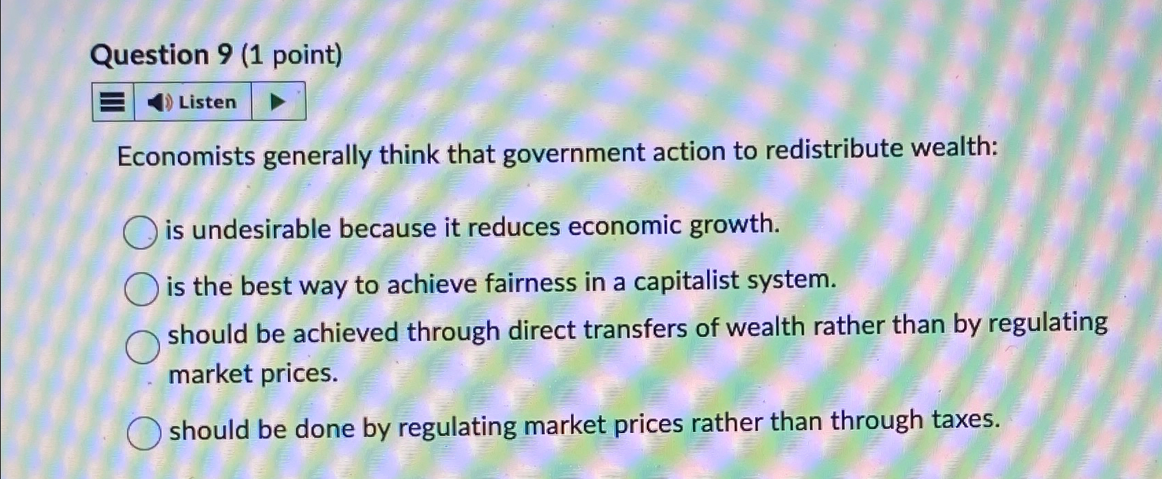 Solved Question 9 (1 ﻿point)Economists generally think that | Chegg.com