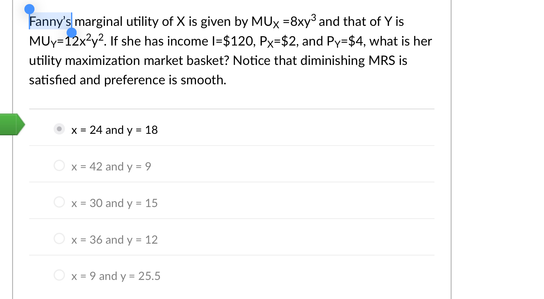 Solved Fanny's marginal utility of x ﻿is given by (?MU X | Chegg.com