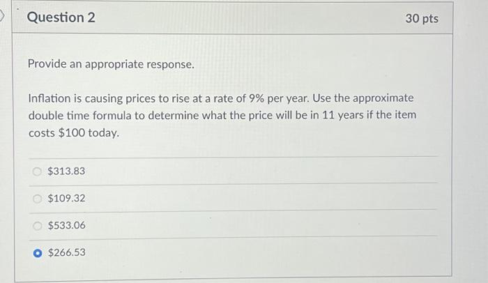 Solved Question 2 Provide an appropriate response. Inflation | Chegg.com