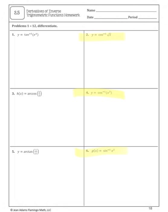 3.5 derivatives of inverse trigonometric functions homework answers