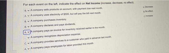 Solved A Decrease No effect Increase For each event on the | Chegg.com