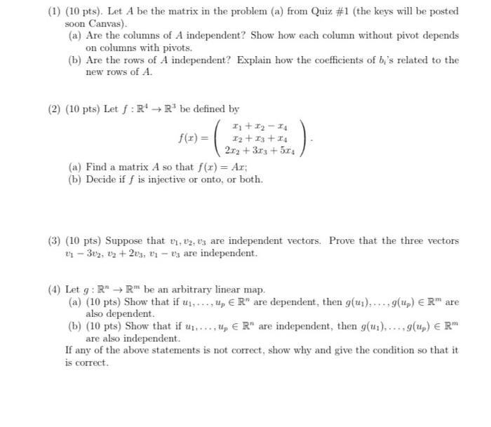 Solved (1) (10 pts). Let A be the matrix in the problem (a) | Chegg.com